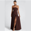 The Aurelian | Butter Yellow Mesh-Spliced Asymmetric Evening Gown