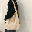 女士大号灯芯绒单肩购物包 棉布时尚帆布手提购物袋 女式手袋 可重复使用旅行包