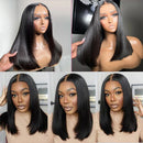 Straight Glueless Wig Human Hair Ready To Wear Short Bob Wigs For Women Transparent Pre Cut Human Hair Wigs Bleached Bye Bye Knots Natural Hairline 100% Human Hair Wigs For Women No Glue Cheap Wigs On Clearance Alianna 4x4 La
