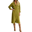 Retro Chic Women Midi Dress Corduroy Fabric Lapel Collar Popular Button Front Loose Fit Long Sleeve Comfy Casual Daily Outfit