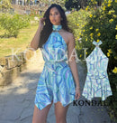 Women Summer Chic Printed Halter Mini Dress KONDALA 2026 Trendy Holiday Elegant Backless Slim Dress Female Beach Party Dresses