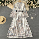 Neploe Spring Women Dress Flared Sleeve Single Breasted Long Lady Vestidos 2024 French O-neck Chic Robe with Belt