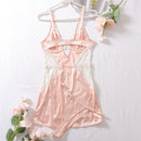 Ellolace Sexy Deep-V Neck Satin Dress Sexy Lingerie Lace Patchwork Split Sissy Night Dress Women Slip Dress Silk Nightwear