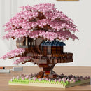 DIY Purple Romantic Cherry Blossom Flower Pink Tree House Train Assembly Building Blocks Classic Model Bricks Sets Kid