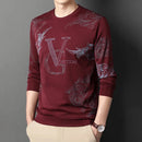 New Men's Casual Long Sleeved Round Neck Printed T-shirt Thin Summer Comfortable Fashion Casual New Arrivals Street Style Top