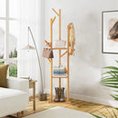 Bamboo Corner Tree Coat Rack Stand  Clothes Hanger with Hooks and Shelves