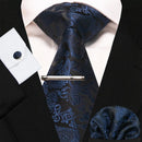 Blue Green Paisley Neck Ties For Men Luxury 8cm Wide Silk Wed Tie Pocket Square Cufflinks Tie clips Set Christmas Gifts For Men