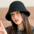 Autumn Winter Wool Bucket Hat Thicken Warm Simple Fashion Dome Wool Caps Panama Hats Bonnet for Women Solid Warm Bucket Hats