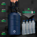 Stainless Steel Thermos, Large Capacity, Cold and Hot Vacuum Bottle with Magnetic Force Cap and Rope, Gym, 1.9L