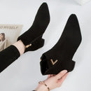 Short women's boots 2025 autumn/winter new Korean version medium thick heel short boots with zipper frosted face pointed single