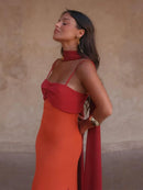 The Amalfi Hour | Colour-Block Scarf-Collar Maxi Dress
