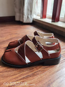 MKKHOU Fashion Sandals Women's New High Quality True Leather Split Toe Shoes Low Heel Hollow out Mary Jane Shoes Modern Shoes