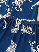 Tiger print pajama set button-down cardigan lapel short elastic waistband shorts women's loungewear