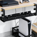 Under Desk Cable Management Tray Retractable Black, No Drill Clamp-On Cord Organizer Rack, Adjustable 31-55cm Carbon Steel Wire Storage Holder for Office Home, Large Capacity Cable Tray for Power Strips, Easy Assemble, Durabl