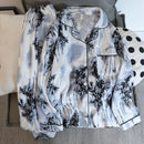 Flower Print Women Autumn Two Piece Pajama Set Long Sleeve V Neck Top & Elastic Waist Pants 2 Pieces Female Sleepwear Nightwear