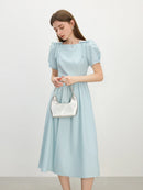 FSLE French Style Square Neck Dress for Women Bow Summer 2025 New Slim Fit Dress Midi-length 25FS12623