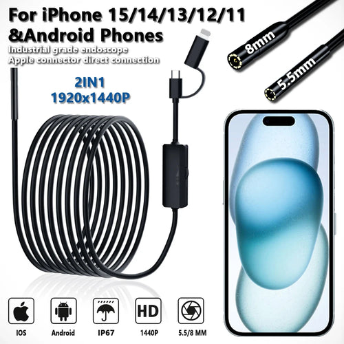 The Inner Eye | 8mm 5M Hard-Wire Endoscope for iPhone and Android