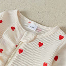 Suefunskry Baby Girls Valentine's Day Jumpsuit Long Sleeve Crew Neck Heart Print Ruffle Zipper Romper with Headband