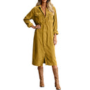 Retro Chic Women Midi Dress Corduroy Fabric Lapel Collar Popular Button Front Loose Fit Long Sleeve Comfy Casual Daily Outfit