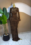 CM.YAYA 2025 Fall Women Long Sleeve Stacked Mesh See Though with Lining Bodycon Long Dress Evening Birthday Sexy Party Dresses