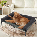 BINGOPAW Outdoor Elevated Dog Bed Cooling Raised Pet Lounger Bed Mesh Cot Sleep Camping Bed with Detachable Plush Bolster