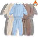 2026 New Arrivals Little Girls Clothing Tracksuit 2 Pieces Set Warm Fleece Plain Top Sweatshirt+Pants Loungewear Suit For Kids
