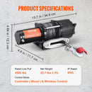 SucceBuy 4500lbs ATV/UTV Electric Winch Nylon/Steel Rope Winch with Wireless/Wired Remote for Truck Car Towing Jeep Off-Road SUV