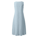Breathable Summer Women Midi Dress Linen Blend Notch V Neck Dress Button Sleeveless Loose Fit Dresses Comfy Casual Beach Outfit