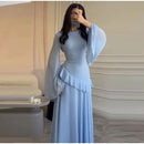 Fashion Flare Sleeve Ruff Long Dress Women Solid O-neck High Waist Slim Pleated Maxi Dresses 2025 Lady Summer Chic Party Robes