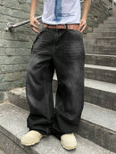 1Pc Men's Daily Travel Casual American Street Loose Jeans, Black, Light Blue, Sea Blue Fashion Street Style Retro Lantern Jeans Jeans Denim Pants
