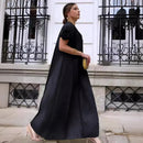 ANLAN Miyake Pleated Maxi Long Dress Mesh Petal Sleeve Half Turtleneck Formal Dresses for Women 2024 New Hot Sales 6KK9927