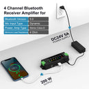 Herdio 4-Channel Bluetooth Amplifier 200W Power Output With 24V5A AC-DC Power Supply Wall Mount USB/MIC/AUX For Passive Speakers