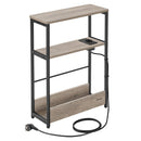 Table d'Appoint Fine avec Multiprise, pour Petits Espaces, Porte-Magazines, Salon, Chambre, Bureau, Marron Rustique et Noir