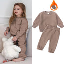 2026 New Arrivals Little Girls Clothing Tracksuit 2 Pieces Set Warm Fleece Plain Top Sweatshirt+Pants Loungewear Suit For Kids