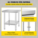 SucceBuy Kitchen Work Bench Commercial Catering Table Worktable with Undershelf Stainless Steel 330LBS 286LBS Restaurant Garage