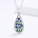 925 Silver Women's Necklace Fashion Blue Flower Ladies Pendant Handmade Enamel Jewelry Wedding Accessories Pendant Necklace