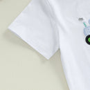 Children s Boys Easter Outfits with Bunny Rabbit Embroidery Crew Neck Short Sleeve Tops and Elastic Waist Shorts 2-Piece