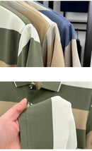 Luxury brand short sleeved men's polo shirt summer new fashion youth custom striped badge design Korean silk top casual T-shirt