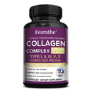 Fearathe Multi-Collagen Complex - Types I, II, III, V, X, for Healthy Hair, Skin, Nails, Bones and Digestive System