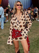 Nibber Music Festival Silk Scarf Strap Patchwork Dress Women Sexy Single-Breasted Full Sleeve Polka Dot Print Hottie Bodycon