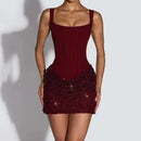 Sexy Sequin Party Dresses Pleated Slim Bodycon Dress Women Spaghetti Strap Mini 2026 Summer Dress Evening Nightclub