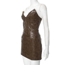 Luxury Leather Strapless Short Dress Women's Sexy Party Curvy Mini Dresses Evening Corset Red Brown Cocktail Autumn Fall 2026