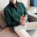 Waffle Spring Autumn Men's Shirt Casual and Slim Long Sleeve Solid Polo Neck Shirt Non Iron Wrinkle Resistant Business Tops