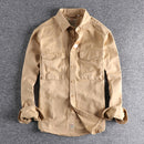 Autumn new 204 khaki retro wash solid color work shirt men's three-dimensional pocket trend loose jacket
