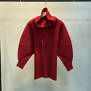 Miyake Pleated Sweatshirt Pit Stripe Zipper Standing Collar Jacket Women 2025 New Casual Pullover Hundred Pleat Skinny Tops