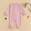 Lioraitiin Baby Girls Boys Easter Rompers Plush Bunny Embroidery Fur Ball Design Crew Neck Long Sleeve Spring Infant Jumpsuit