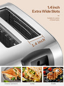 Yabano 4 Slice Toaster, Toaster with Extra Wide Slot and 7-Shade Settings, Defrost and Reheat Function