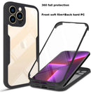 适用于 iPhone 14 Plus 13 12 11 15 Pro XS Max X 的 360 度全方位保护透明手机壳，软性前膜+后硬性 PC 边框盖