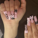 24Pcs Gold French Border False Nails Long Coffin False Nails with Rhinestones Ballerina Full Cover Nail Tips Press on Nails 2030