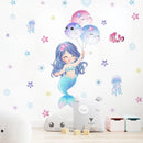 Cute Cartoon Mermaid Swinging Jellyfish Wall Stickers for Baby Girls Room Kids Room Wall Decals Nursery Living Room Decor